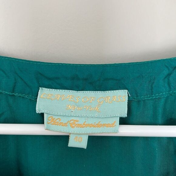 Emerald Green Leaves of Grass Mini Dress with Gold Embroidery - Picture 6 of 9